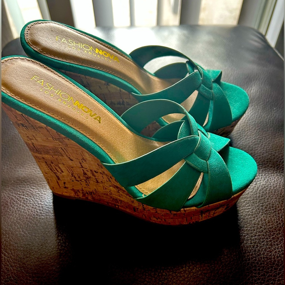 Fashion nova teal wedges!